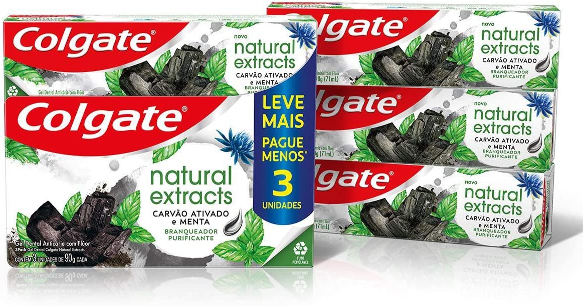 Creme Dental Colgate Natural Extracts Carvão Ativado 3 unid 90g, Colgate na Amazon