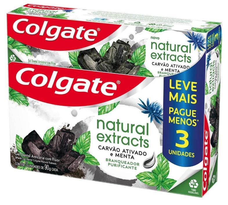 Creme Dental Colgate Natural Extracts Carvão Ativado 3 unid 90g, Colgate na Amazon