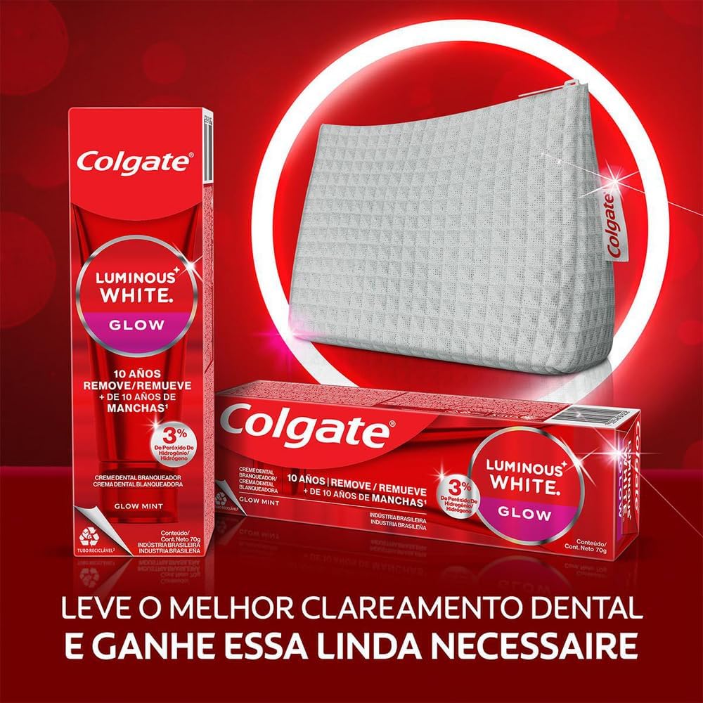 Creme Dental para Clareamento Colgate Luminous White Glow 70g 2 unid. + Necessaire na Amazon