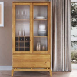 Cristaleira 2 Portas com Vidro Canelado 2 Gavetas Madeira Maciça Seiva Yescasa na MadeiraMadeira