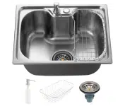 Cuba Para Cozinha Com Acessórios, 40x50x13 cm, Gourmet, Borracha Anti-ruído, Aço Inox Escovado, Inclui Cesto Escorredor, Dosador De Detergente 300ml, Válvula De Escoamento, Nawa, Prata na Amazon