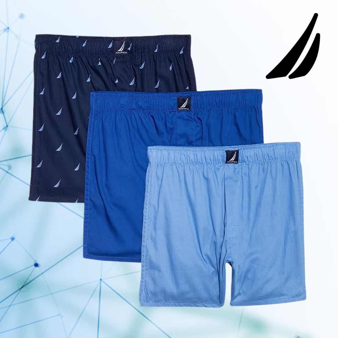 Cueca boxer masculina Nautica de algodão, pacote com 3, Aero Blue/Sea Cobalt/Sails-peacoat, X-Large na Amazon