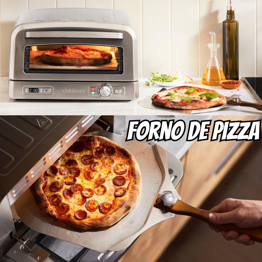 Cuisinart, Forno de Pizza, Em Aço Escovado, Com Pedra de Pizza, 1800W, Forma Funda e Pá – Prateado na Amazon