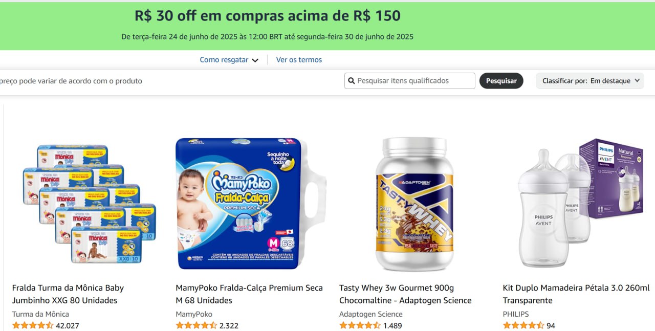 Desconto de R$ 30 off em compras acima de R$ 150 na Amazon na Amazon