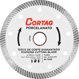 Disco Diamantado Turbo para Porcelanato 14000rpm 110x20mm Cortag na Ferramentas Kennedy