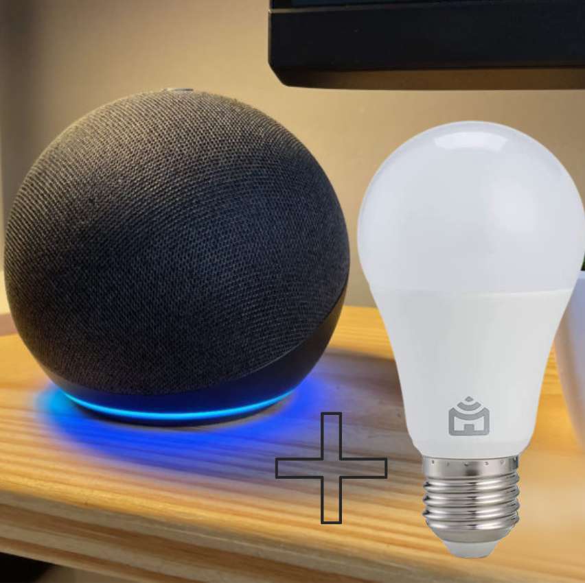 Echo Dot (4ª Geração): Smart Speaker com Alexa – Cor Preta + Lâmpada Inteligente Positivo Configuração Livre de Frustração na Amazon