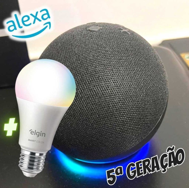 Echo Dot 5ª geração | O Echo Dot com o melhor som já lançado | Cor Preta + Lâmpada Elgin 10W na Amazon