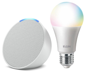 Echo Pop | Smart speaker compacto com som envolvente e Alexa | Cor Branca + Lâmpada Elgin 10W na Amazon