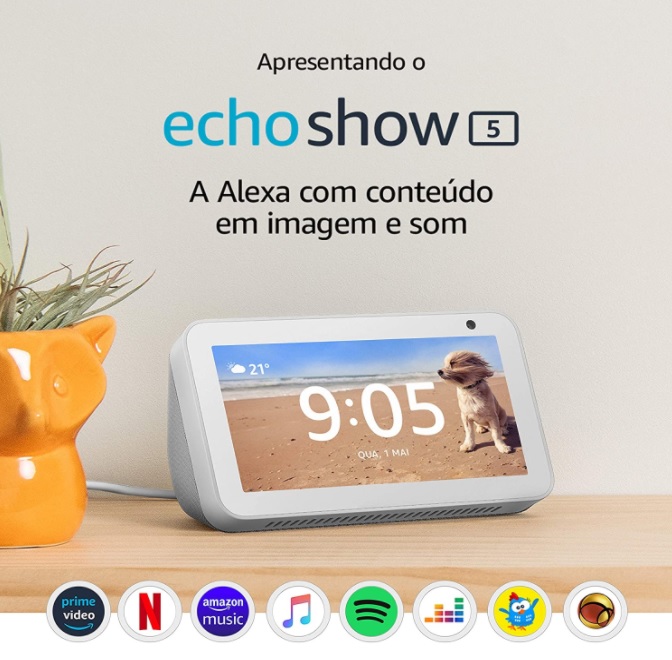 Echo Show 5 2ª Geração Smart Display de 5″ com Alexa e câmera de 2 MP na Girafa