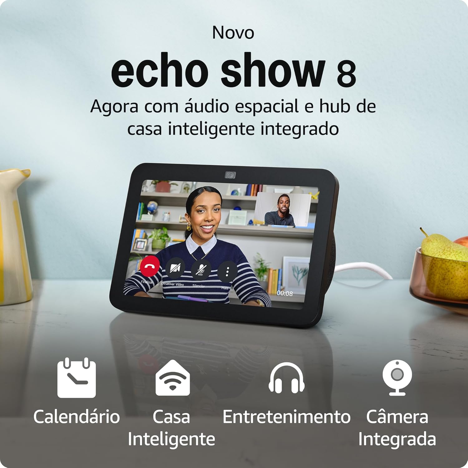 Echo Show 8 (Última geração) | Smart display com áudio espacial, hub de casa inteligente e Alexa | Cor Preta na Amazon
