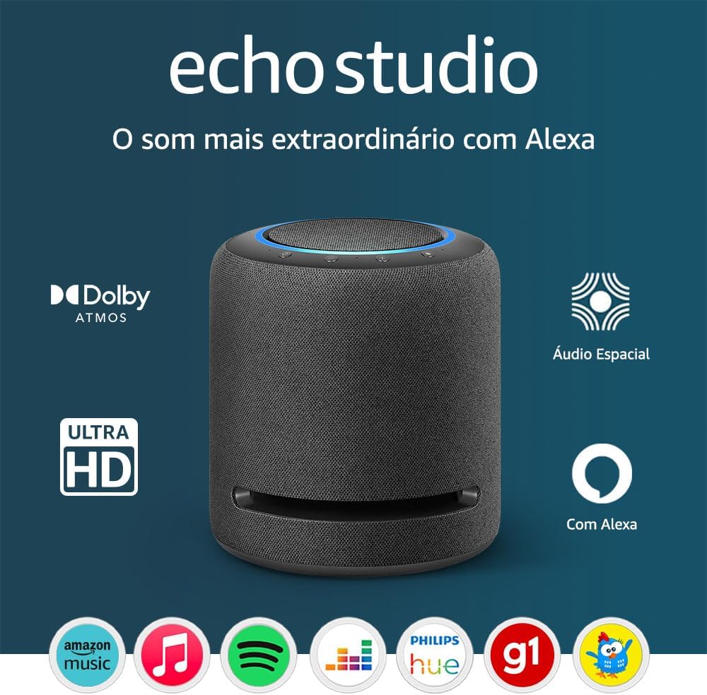 Echo Studio | O som mais extraordinário com Alexa – com Dolby Atmos e tecnologia de processamento de áudio espacial | Cor preta na Amazon