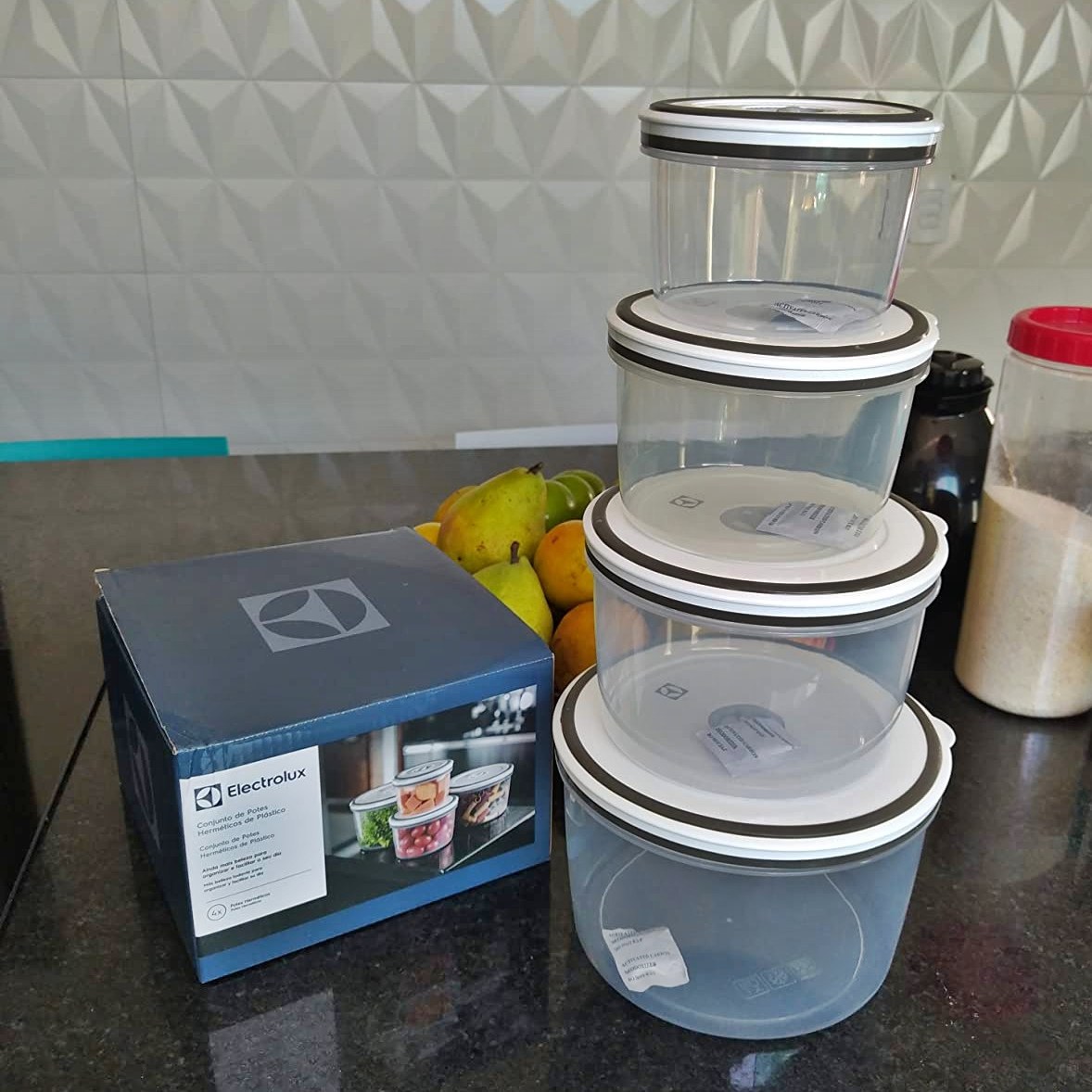 Electrolux – Kit Potes de Plástico Hermético, Redondo, Transparente/Branco, 4 unidades na Amazon
