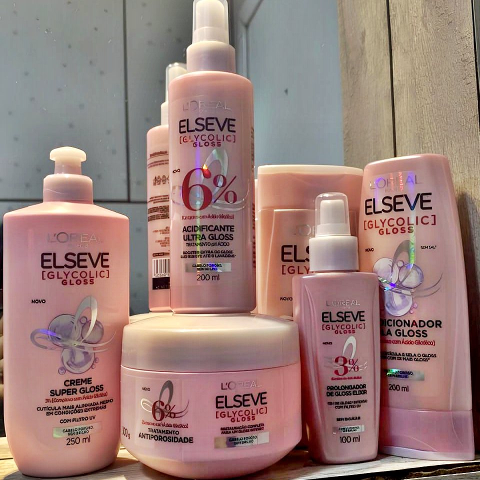 Elseve Glycolic Gloss Kit – Shampoo + Condicionador + Creme Super + Sérum + Tratamento + Creme Antiporosidade na Amazon