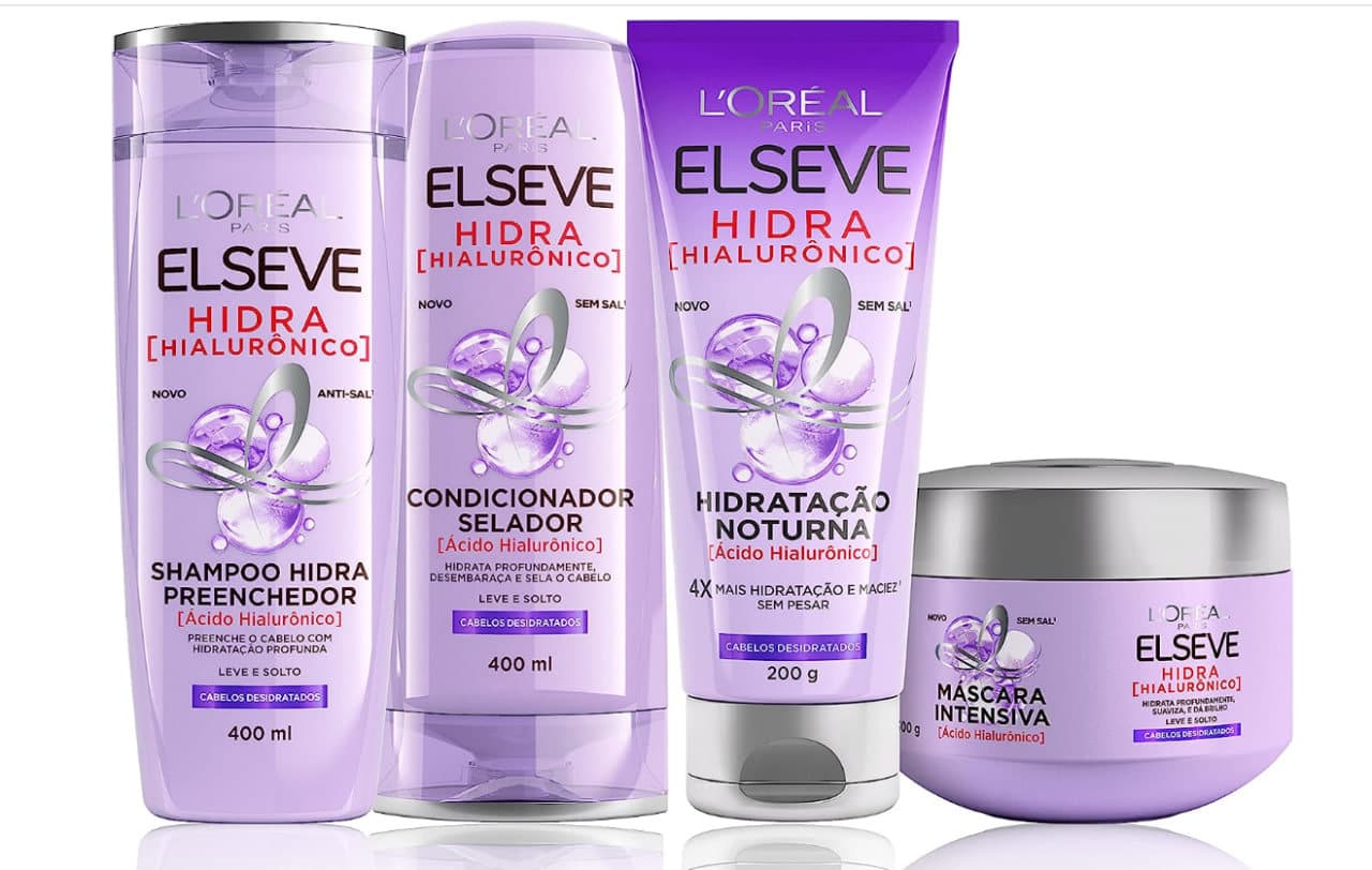 Elseve Haircare Kit L’Oréal Paris Elseve Hidra Hialurônico – Shampoo + Condicionador + Tratamento + Creme Noturno Color Transparente na Amazon