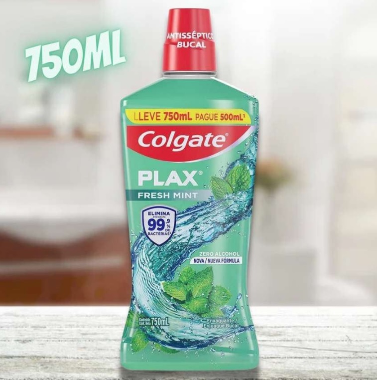 Enxaguante Bucal Colgate Plax 750mL Pague 500mL Leve 750mL na Amazon