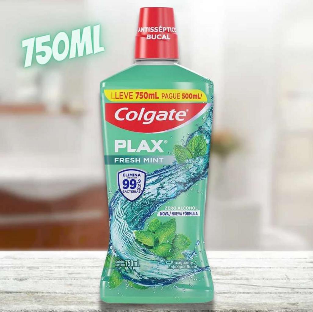 Enxaguante Bucal Colgate Plax Fresh Mint 750mL Pague 500mL Leve 750mL na Amazon