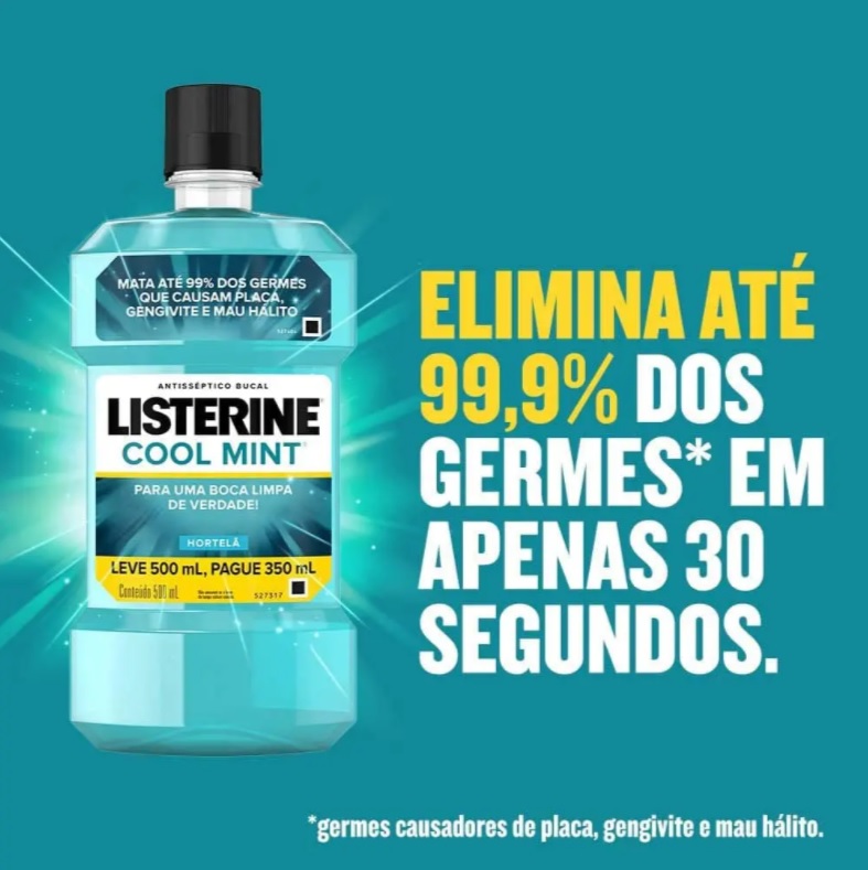 Enxaguatório Bucal Cool Mint, Listerine, L 500Ml P 350Ml na Amazon