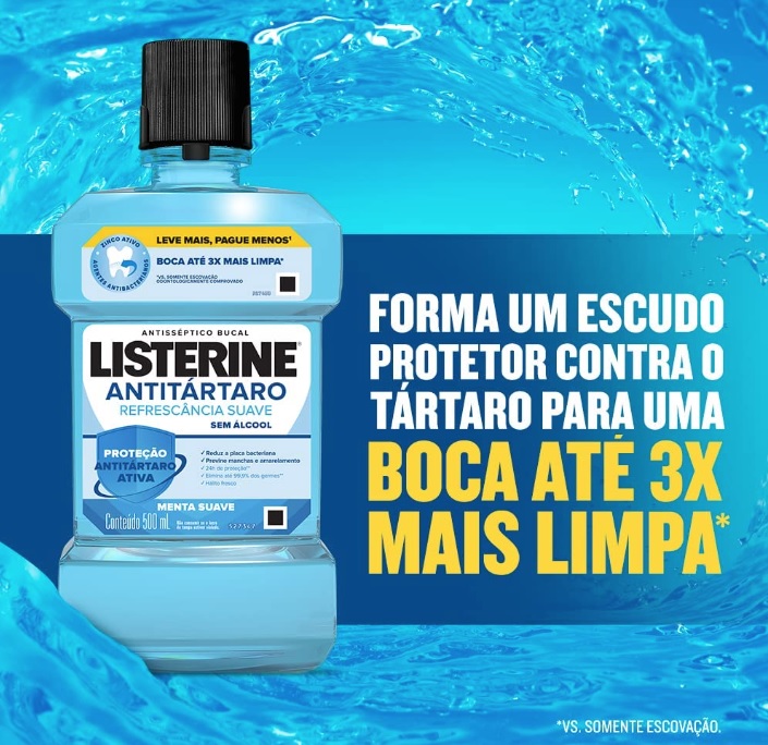 Enxaguatório Bucal Tartar Control Zero, Listerine, 500ml na Amazon