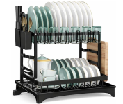 Escorredor de Louça 2 Andares em Aço Preto Porta Pratos Copos Talheres com Suporte para Tábua – Alta Capacidade e Bandeja Coletora na Amazon