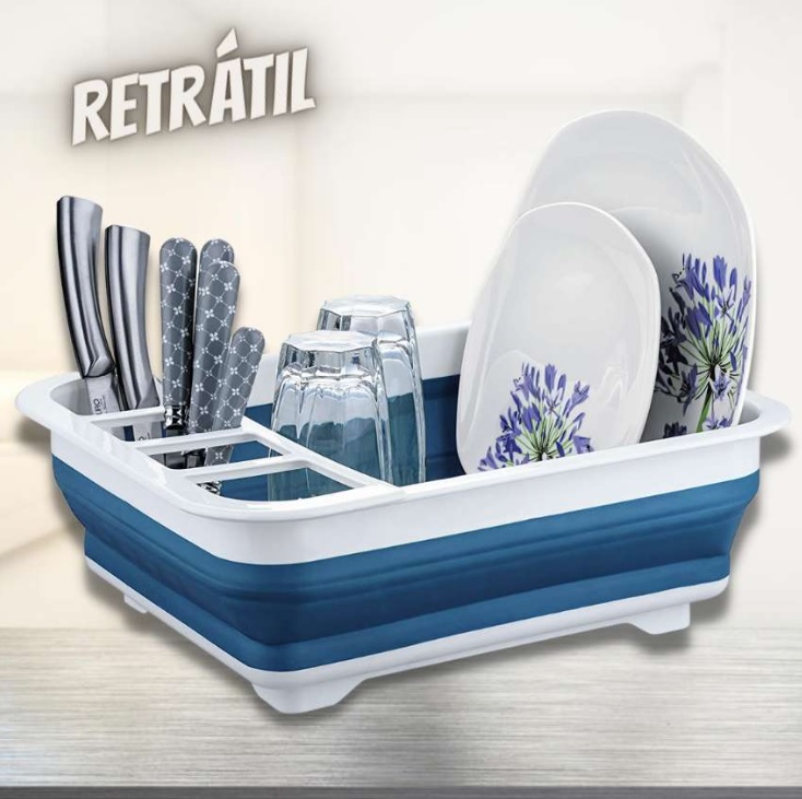 Escorredor de Pratos Retrátil Azul, RET3543-AZ, Euro Home na Amazon