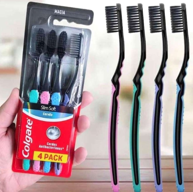 Escova de Dente Colgate Slim Soft Black Com Infusão de Carvão 4 unid na Amazon