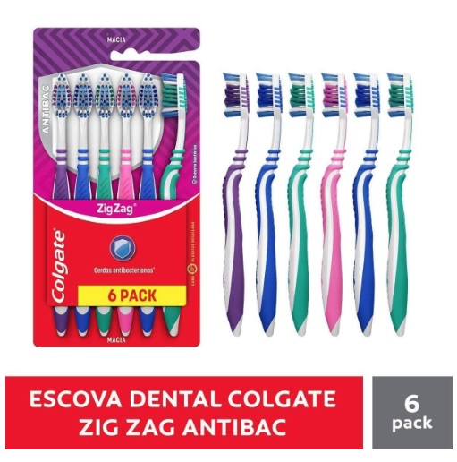 Escova de Dente Colgate Zig Zag Antibac 6 unid, Modelo: 61023926, Cor: Multicolorido na Amazon