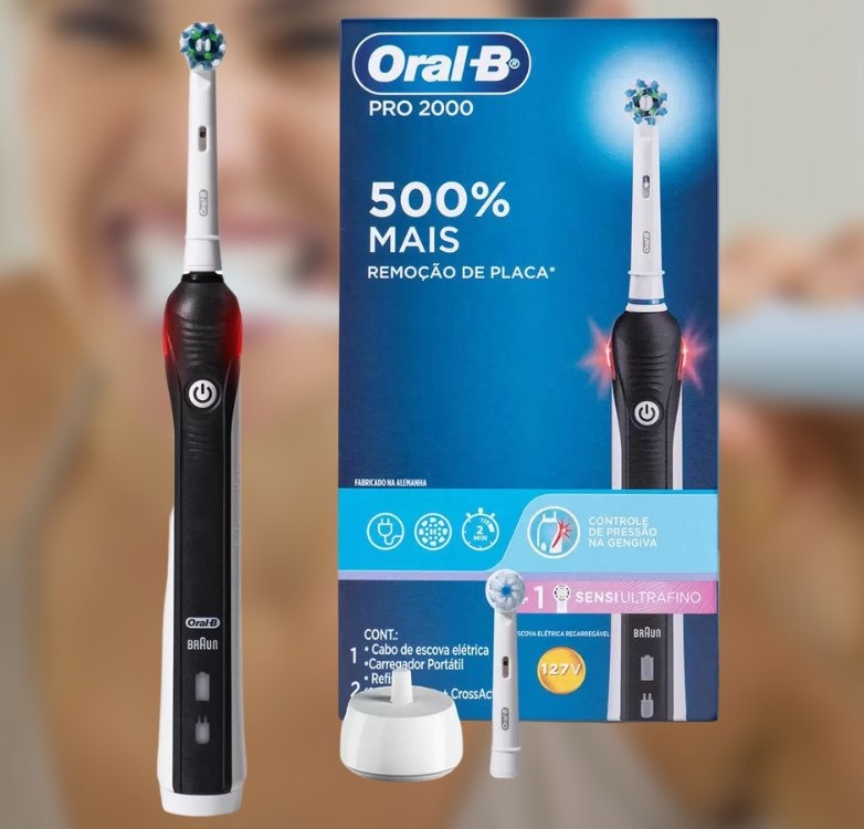 Escova de Dente Elétrica Recarregável Oral-B – Pro 2000 2 Refis na Magazine Luiza