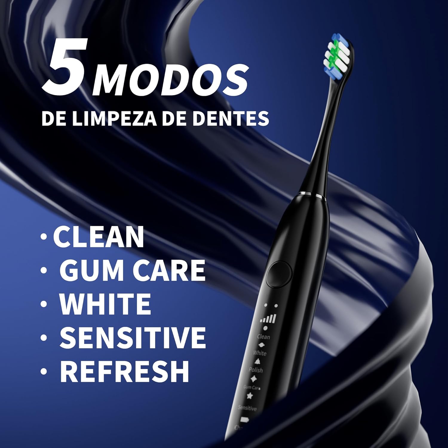 Escova Dental Elétrica para Adulto, 5 Modos Ultrassônicos, Limpeza Profunda, com 4 Cabeças Substituíveis, Recarregável e Portátil, 1 Unidade na Amazon