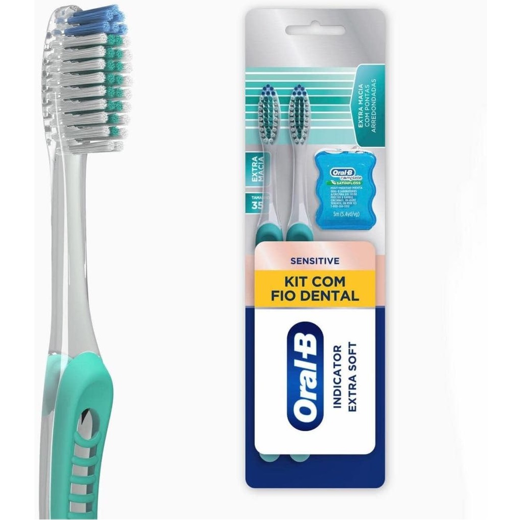 Escova Dental Oral-B Sensitive Indicator Extra Macia 2 Un + Fio Dental Satin Floss na Amazon