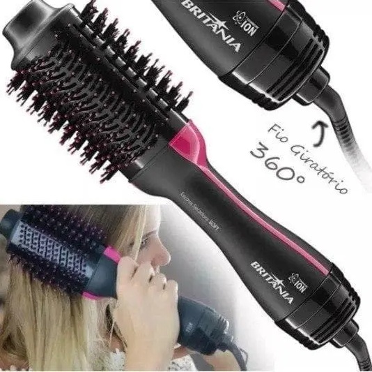 Escova Secadora Britânia Soft BEC02 Íon Tourmaline com Cabo Giratório 1200W – Preta/Rosa na Casas Bahia