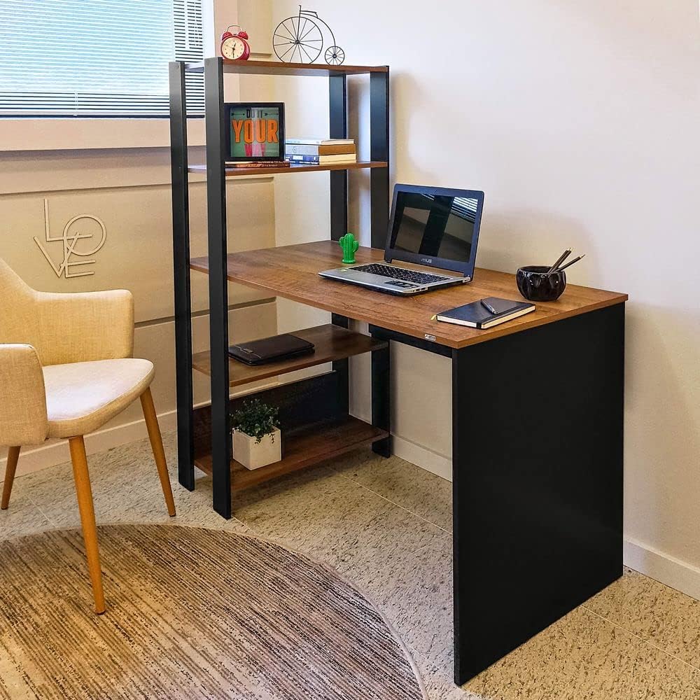 Escrivaninha com Estante Lateral MATCH cor Preto/Pinho – Artely na Amazon