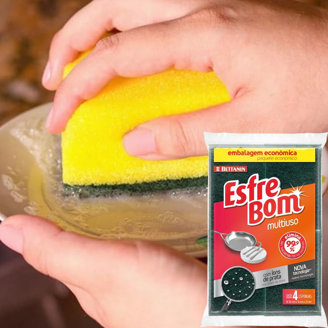 EsfreBom – Esponja Abrasiva Multiuso, Antiviral Elimina 99,9% da Bactérias, Embalagem Econômica com 4 Unidades, Bettanin na Amazon