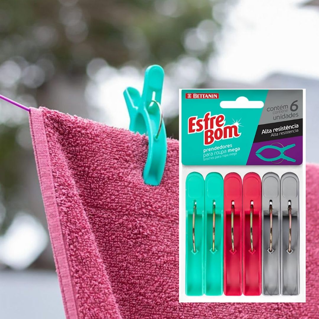 EsfreBom – Prendedor Plástico Mega, Embalgem com 6 unidades, Cores Tiffany, Cereja e Cinza, Bettanin na Amazon