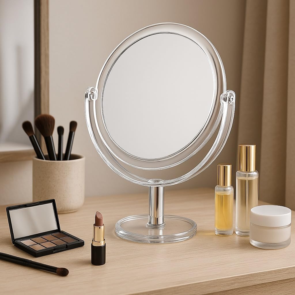 Espelho de Mesa Dupla Face 18×13 cm com Suporte Giratório 360º – Ideal para Maquiagem e Barbear na Amazon