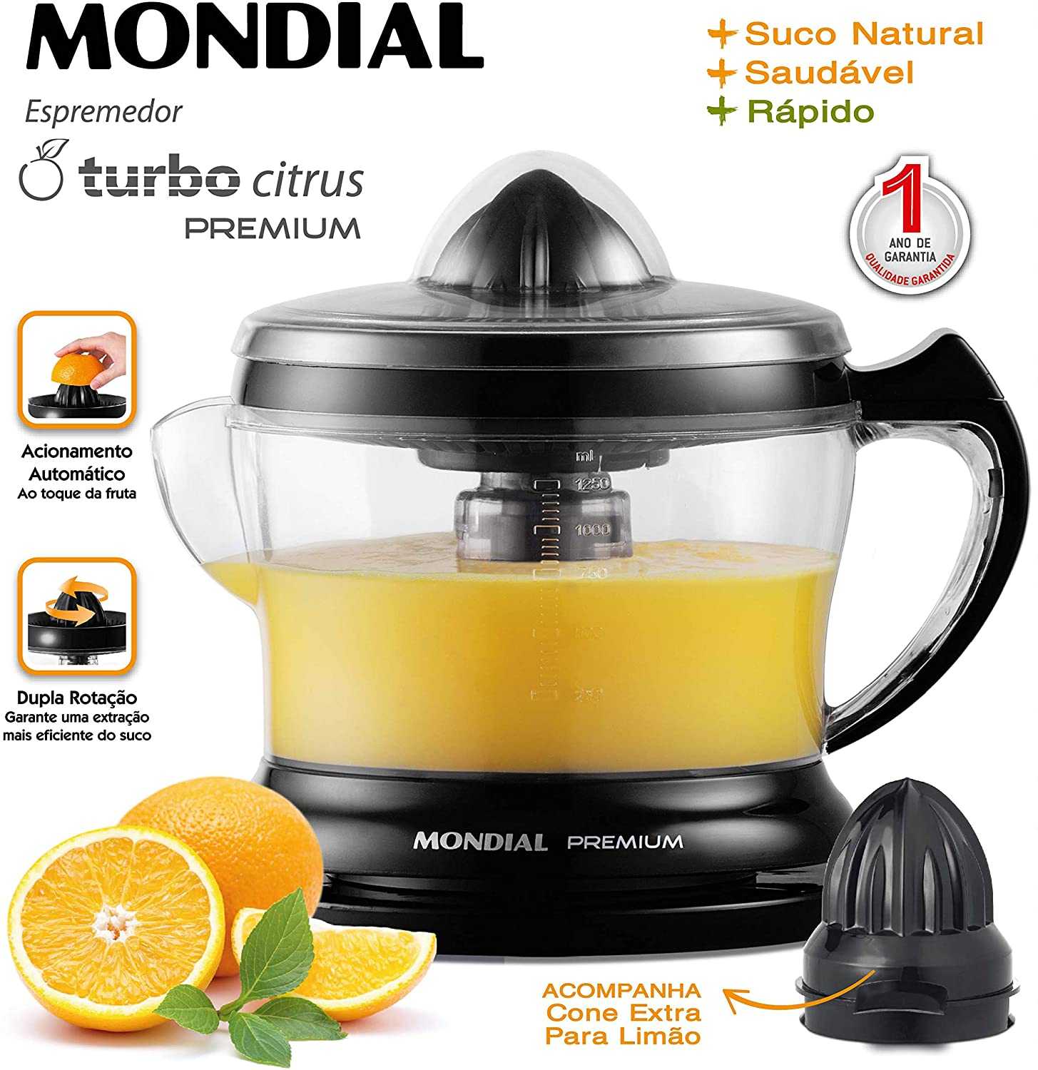 Espremedor de Frutas Mondial, Turbo Citrus Premium, 220V, Preto, 30W - E-02 na Amazon
