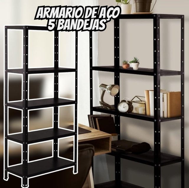 Estante Armario De Aço 135cm Altura 5 Bandejas Preto P/150kg (Preto Fosco) na Amazon