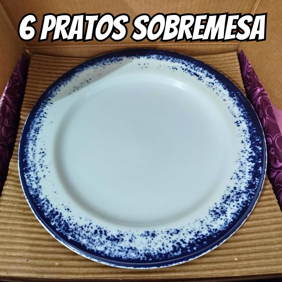 Estojo com 6 Pratos Sobremesa em Porcelana, Modelo Cilíndrica, Decoração Névoa Azul, Porcelana Schmidt na Amazon