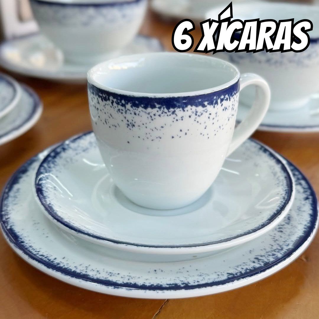 Estojo com 6 Xícaras de Chá com Pires em Porcelana, Modelo Horsa, Redondo, Decoração Névoa Mix, Porcelana Schmidt na Amazon