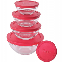 Euro - Conjunto De Potes De Vidro Redondos Com Tampa Plástica, Vermelho, 5 Peças na Amazon