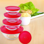 Euro – Conjunto de Potes de Vidro Redondos com Tampa Plástica, Vermelho, 5 Peças na Amazon