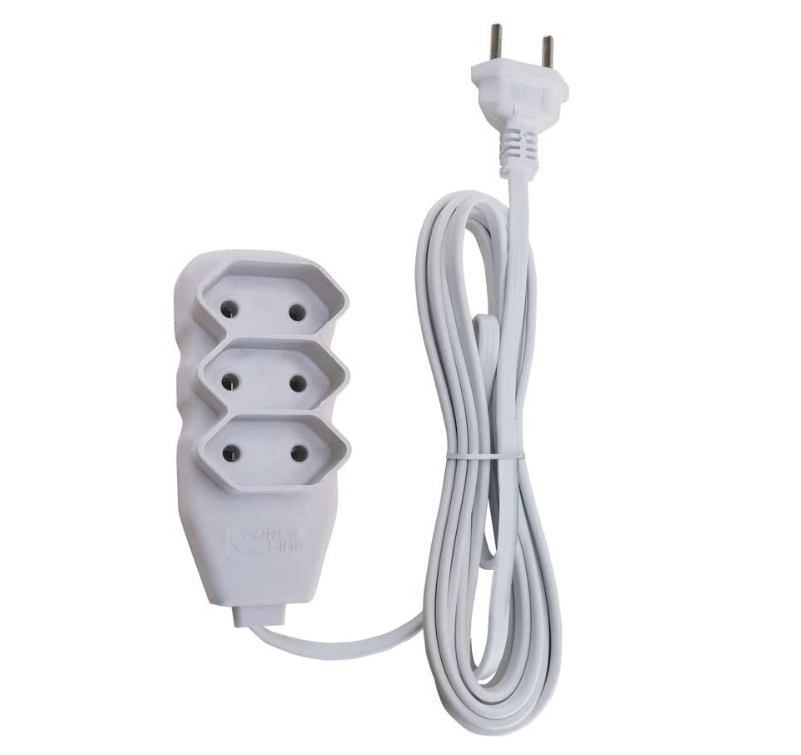 Extensao 3 Tomadas Slim Bipolar, Force Line, Branco 3,0M na Amazon