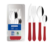 Faqueiro 12 Peças Tramontina Leme com Lâminas em Aço Inox e Cabos de Polipropileno – Vermelho na Casas Bahia