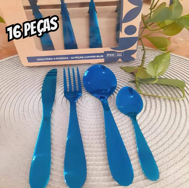 Faqueiro 16 Peças Lovers Azul Gourmet Mix na Amazon