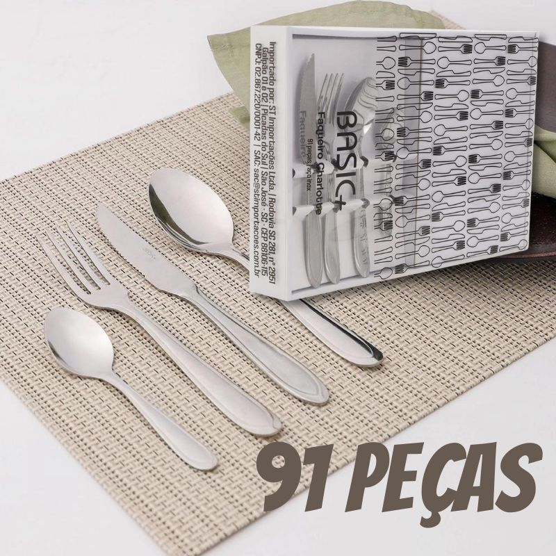 Faqueiro aço inox Charlotte 91 peças – Basic+ na Americanas