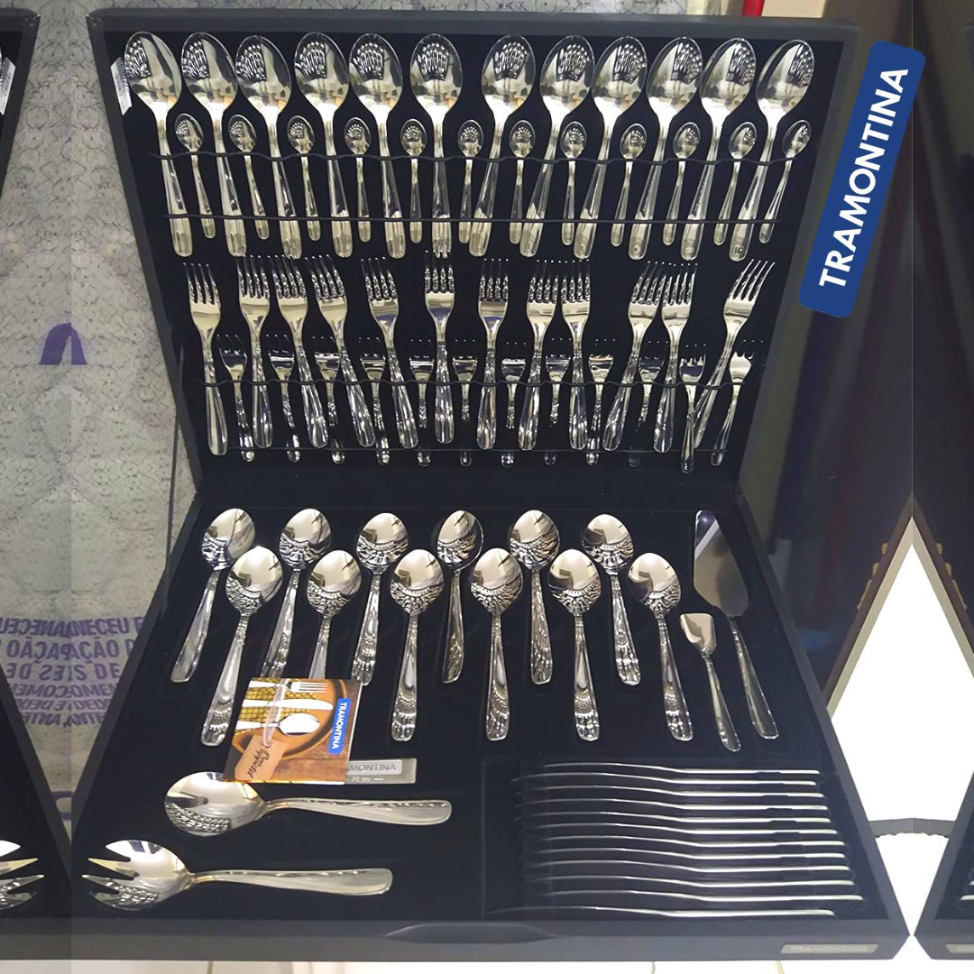 Faqueiro Maresias Aço Inox com Estojo de Madeira, 76 Peças, Prata, Tramontina na Amazon