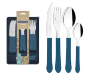 Faqueiro Tramontina Leme com Lâminas em Aço Inox e Cabos de Polipropileno Azul Oceano com Gaveteiro – 25 peças na Amazon