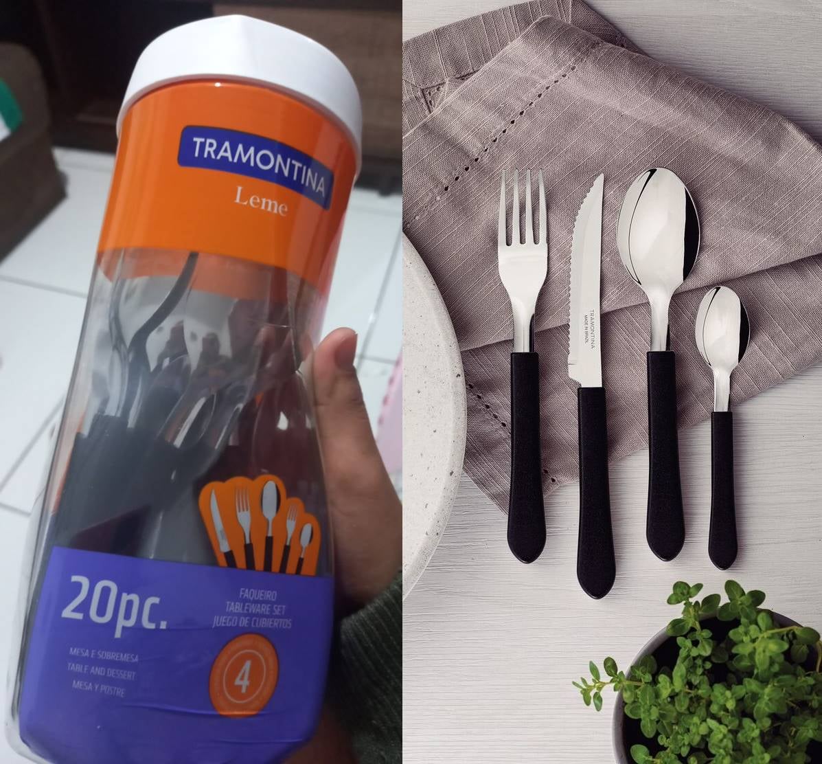 Faqueiro Tramontina Leme com Lâminas em Aço Inox e Cabos de Polipropileno Preto 20 Peças na Amazon