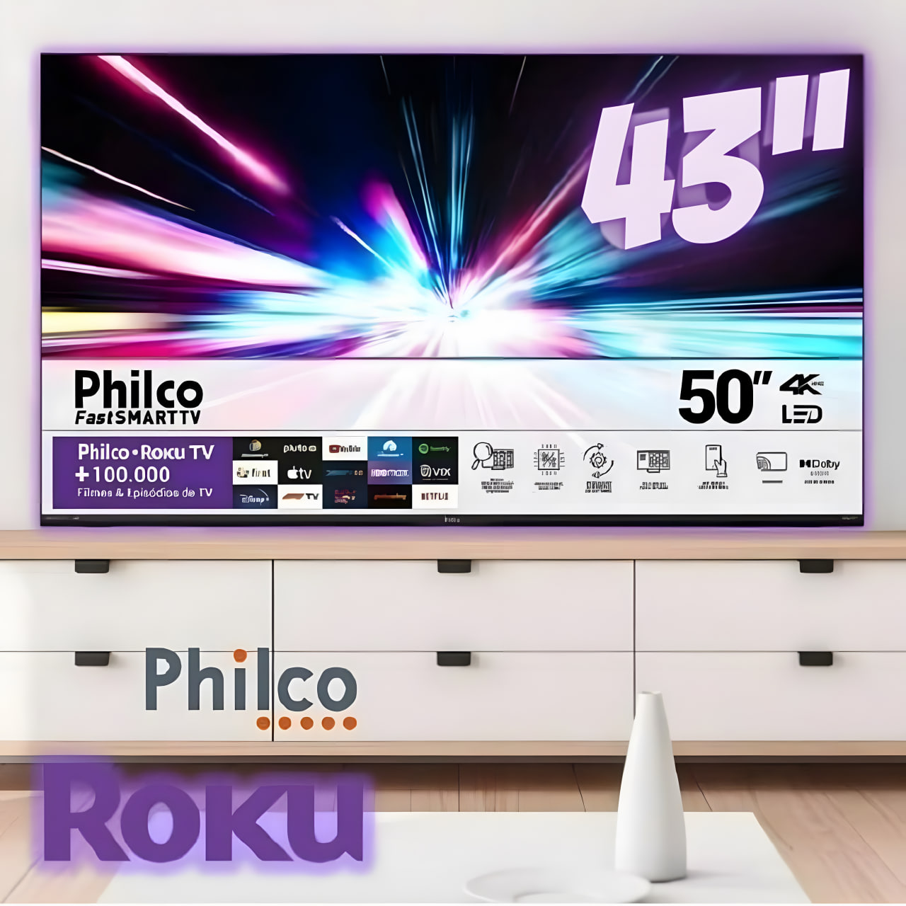 Fast Smart TV Philco 43” PTV43G70R2CSGBL 4K HDR10 Dolby LED – Bivolt na Philco