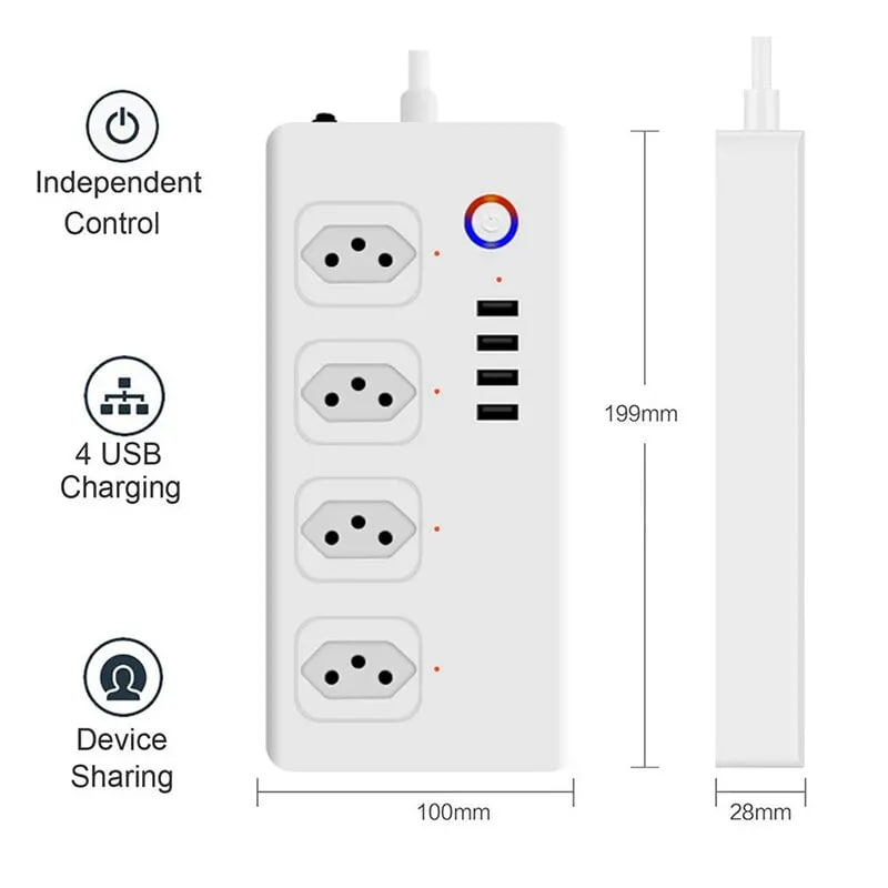 Filtro de Linha Inteligente Versão Wi-Fi com 4 Tomadas e 4 Portas USB Tuya na Aliexpress