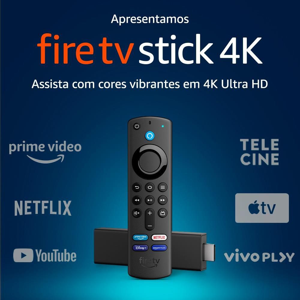 Fire TV Stick Amazon com Alexa e Controle Remoto 4K - 2021 na Casas Bahia